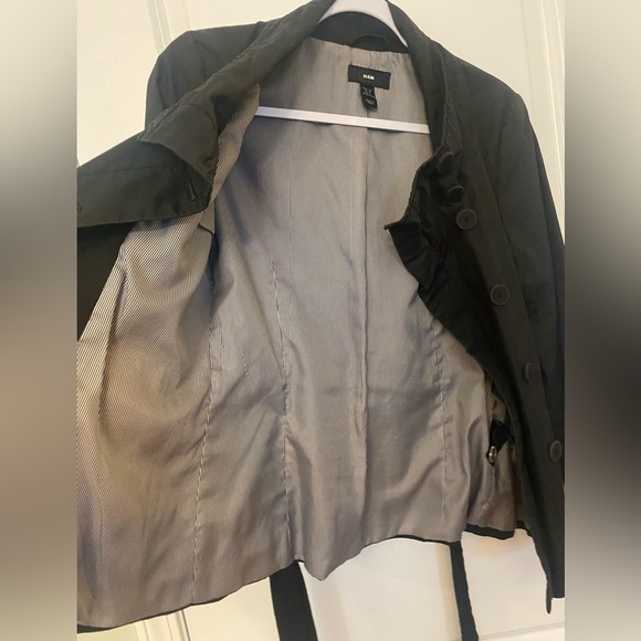 H&M All Weather Jacket Size 4 Black Belted Button Front Cotton/Poly Lined - Picture 8 of 9